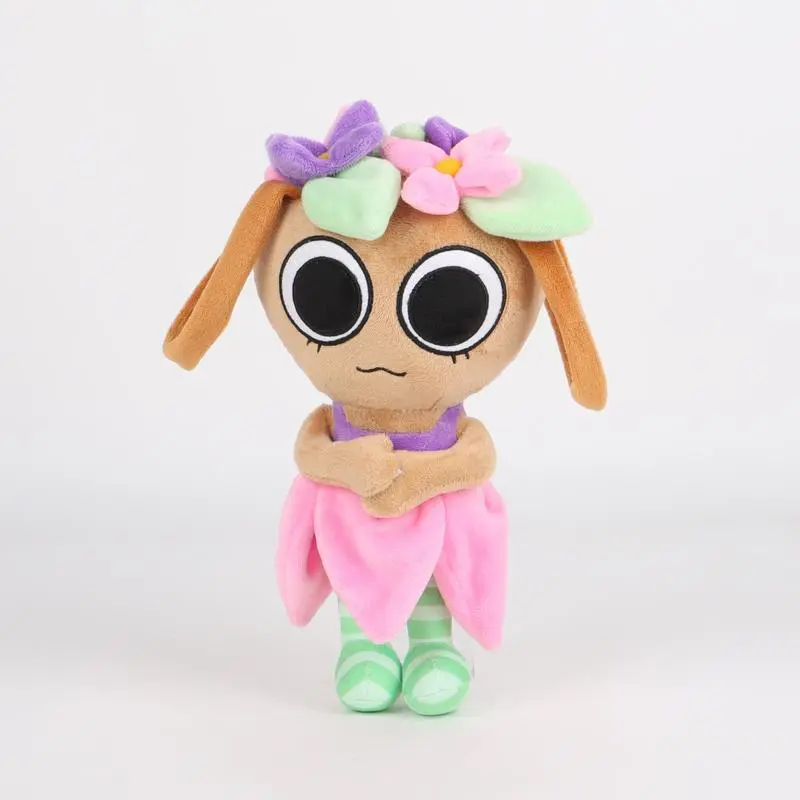 Dandy's World Bassie Plush Toy - Unisex Cute Anime Doll with Floral Headband, Pink Dress - Kids Gift for Birthday, Christmas - Versatile Stuffed Animal