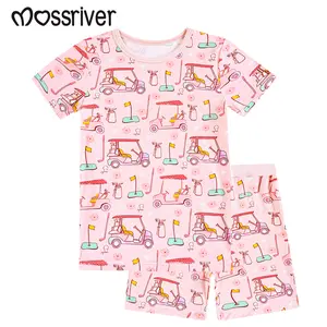 MOSSRIVER Girls Bamboo Pajamas Set - Soft Short Sleeve Kids Sleepwear Pink Golf Print