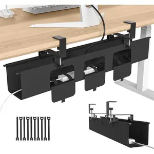 Under Desk  Management Tray, 36" Fabric No Drill Clamp Mount Cord Organizer for Desk, Heavy Duty Wire Management for Office , Black