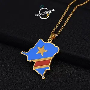 Retro African Congo Flag and Map Pendant Necklace | Top Choice for Daily Wear Jewelry | Anniversary Gift | Selected Gift | Creative Ethnic Map Pendant Necklace