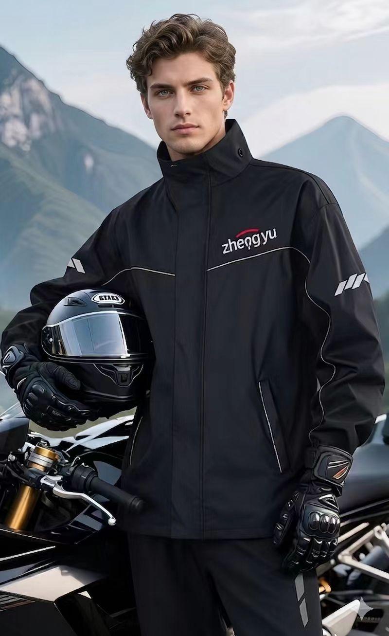 Male Durable Reflective Waterproof Rain Suit - Lightweight Windproof Outdoor Raincoat & Waterproof Pants Set, Hiking/Light Outdoor Rainwear for Riding