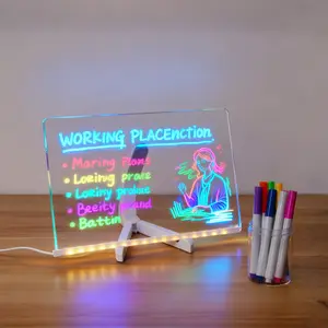 LED Drawing Board for Kids with Stand, Rechargeable Acrylic Dry Erase Board with 7 Markers,  Home Bedroom Store Office Holiday Gift (11.8 x 7.9 in) Led Signage Led Decoration