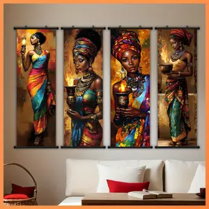 Vibrant Artistic African Tribal Art Canvas Prints Wall Decor Set, Hanging, Easy to Hang Plastic Hooks, Perfect for Bedroom Office Living Room Cafe Halloween Indian Home Decoration