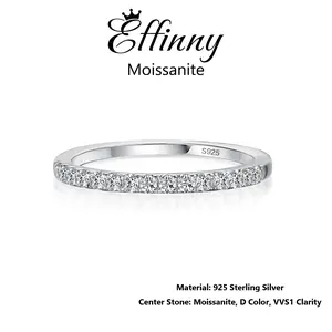 Effinny Synthetic Moissanite D Color VVS1 Full Eternity Excellent Round Cut Wedding Band, S925 Sterling Silver Stacking Ring for Daily, Travel, Anniversary, Female