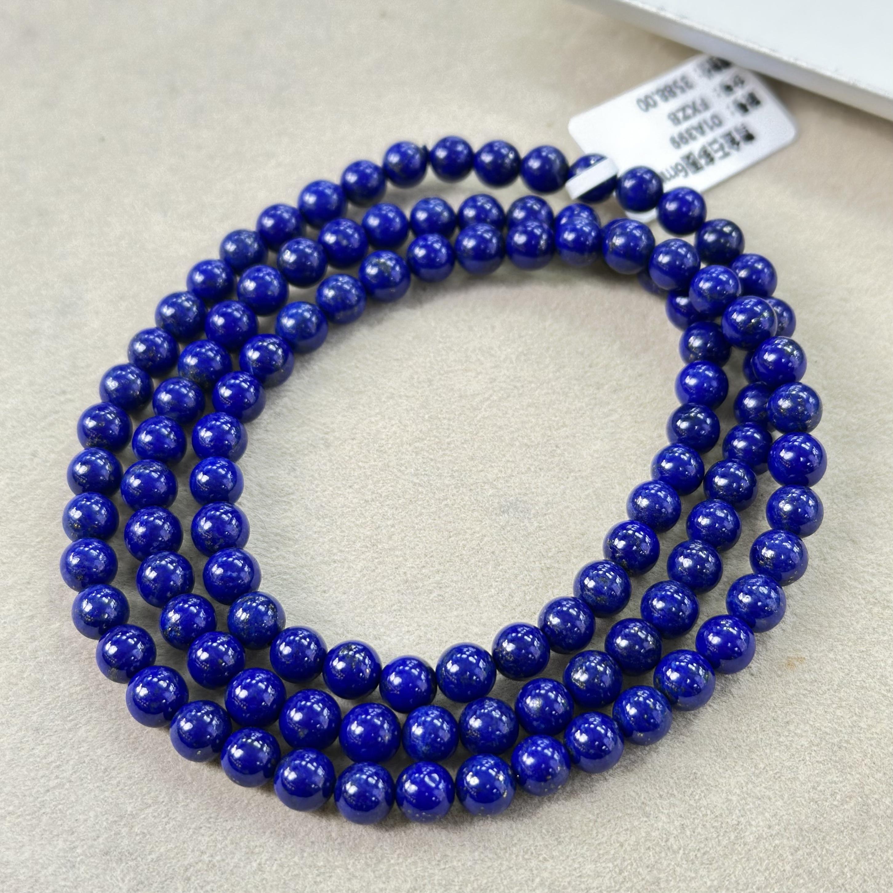 Women's Unisex Natural Lapis Lazuli Multi-Loop Beaded Wrap Bracelet - Royal Blue Gemstone Jewelry for Daily Wear, Round Beads