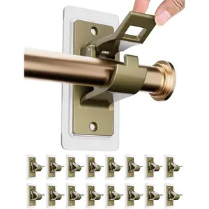 8PCS No Drill Curtain Rod Bracket Self Adhesive Holders Multipurpose Nail Free Hooks for Bathroom Living Room Kitchen Bedroom Black