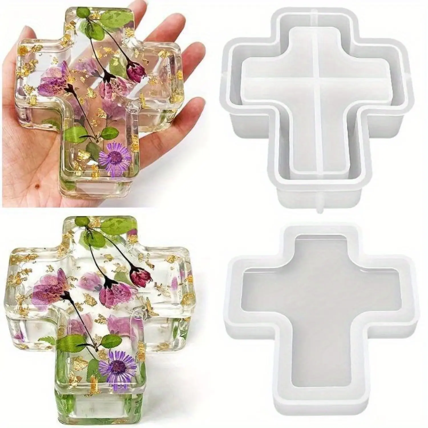Cross Box Silicone Mold Set, Multi-Purpose Storage Jar Molds for Resin Casting, Clay & Plaster Crafts, DIY Container Forms
