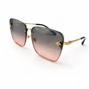 Oversize Womens Square Bee Sunglasses with Gold Accents and Gold Frame for Stylish Sun Protection