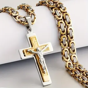 ✨   "Holy Edge! Stainless Steel Trinity Cross Necklace for Men ✝️ 🔗 |   Gold Religious Jewelry Perfect for Casual & Formal Outfits – Easter 2025 Gift for Dad/Him 🎁 # FaithInFashion2025 # TikTokMadeMeBuyIt