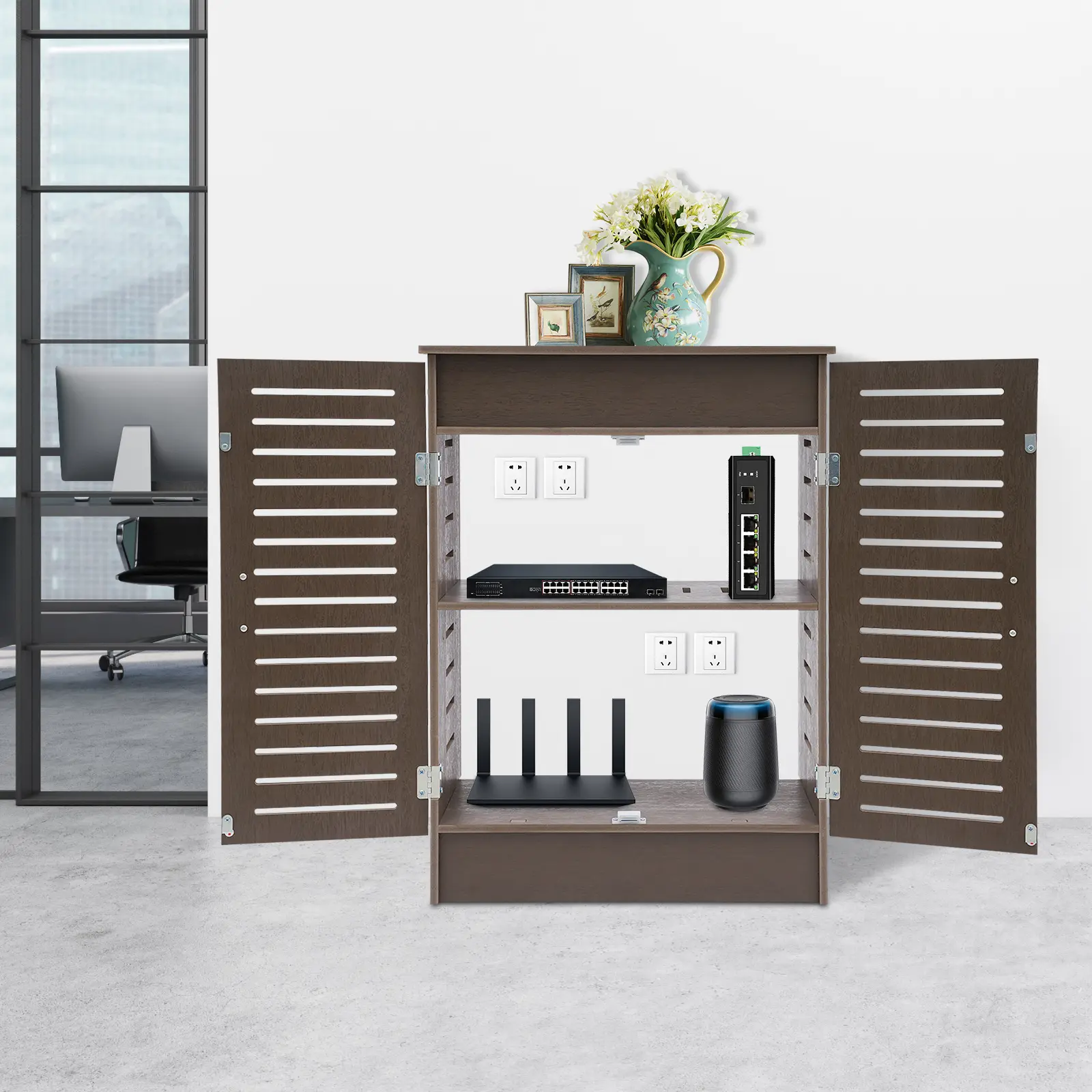 Modern Router Stand - 3-Shelf PVC Board Organizer, 1 WiFi Router Storage Cabinet, 10kg Per Shelf Capacity, 50*25*70cm, 6.27kg, Ideal for Cable Boxes, Modems, Hotel Rooms
