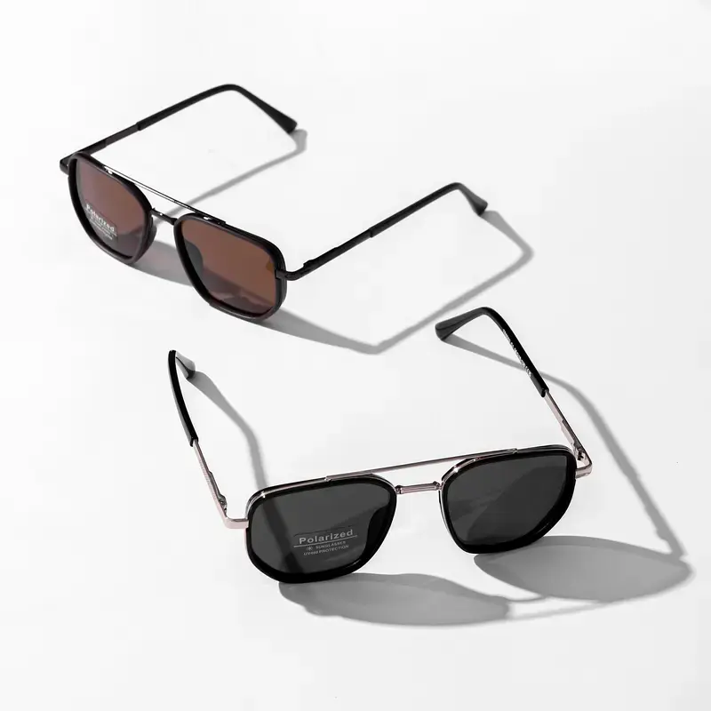 Women's Sporty Polarized Sunglass Aviators with Tangle-Free Metal Frame, Street Style Double Bridge Eyewear with UV400 Black Lens for Travel