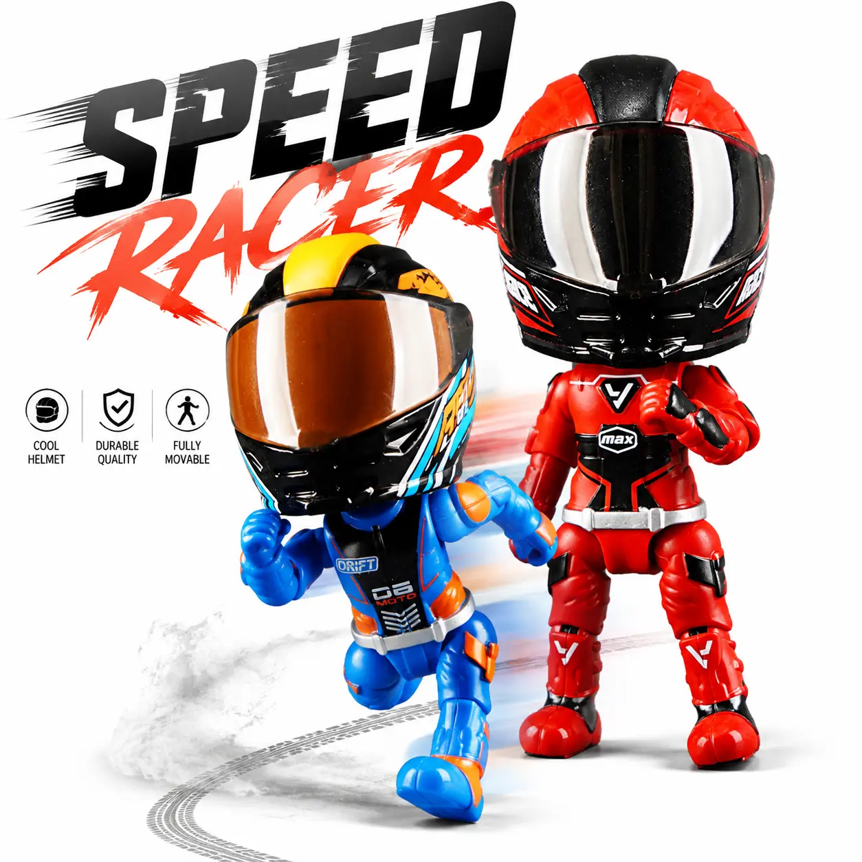 Motorcycle helmet action figure with movable joints, folds flat for storage inside the helmet, transformable racer, indoor leisure, suitable for motorcycle enthusiasts and collectors. (motorcycle not included)