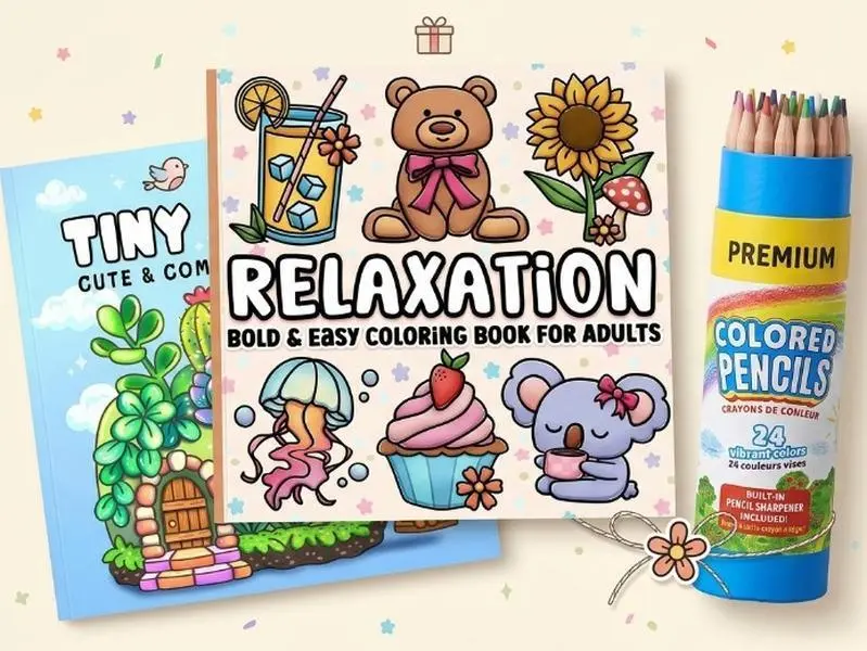 Tiny Gardens Coloring Bundle  Bold & Easy Adult Coloring Book + 24 Color Pencil Set