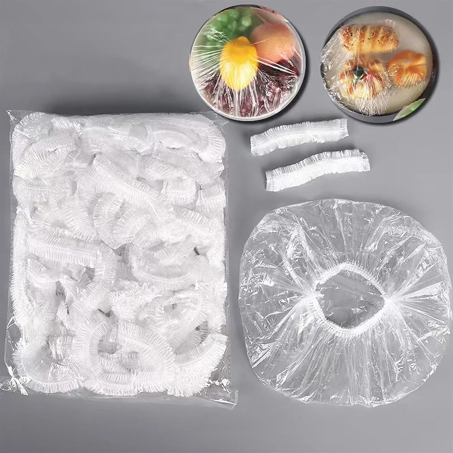 300PCS Reusable Transparent Elastic Square Bowl Covers, Food-Grade Thick PE Sealing Lids for Kitchen Containers, Tear-Resistant Adjustable Kitchenware for Food Storage