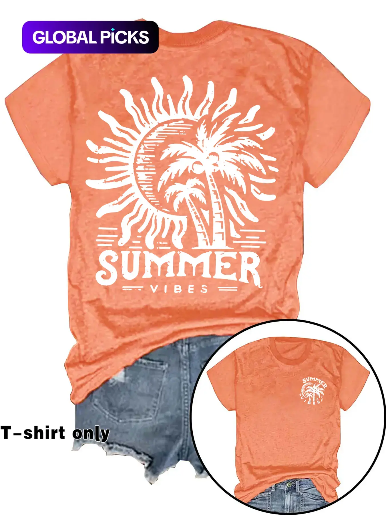Women's Letter & Tropical Palm Tree Print Round Neck Tee, Casual Short Sleeve Crew Neck Fitted T-Shirt for Summer, Fashion Women's Top for Daily Wear Everyday Womenswear Style Streetwear