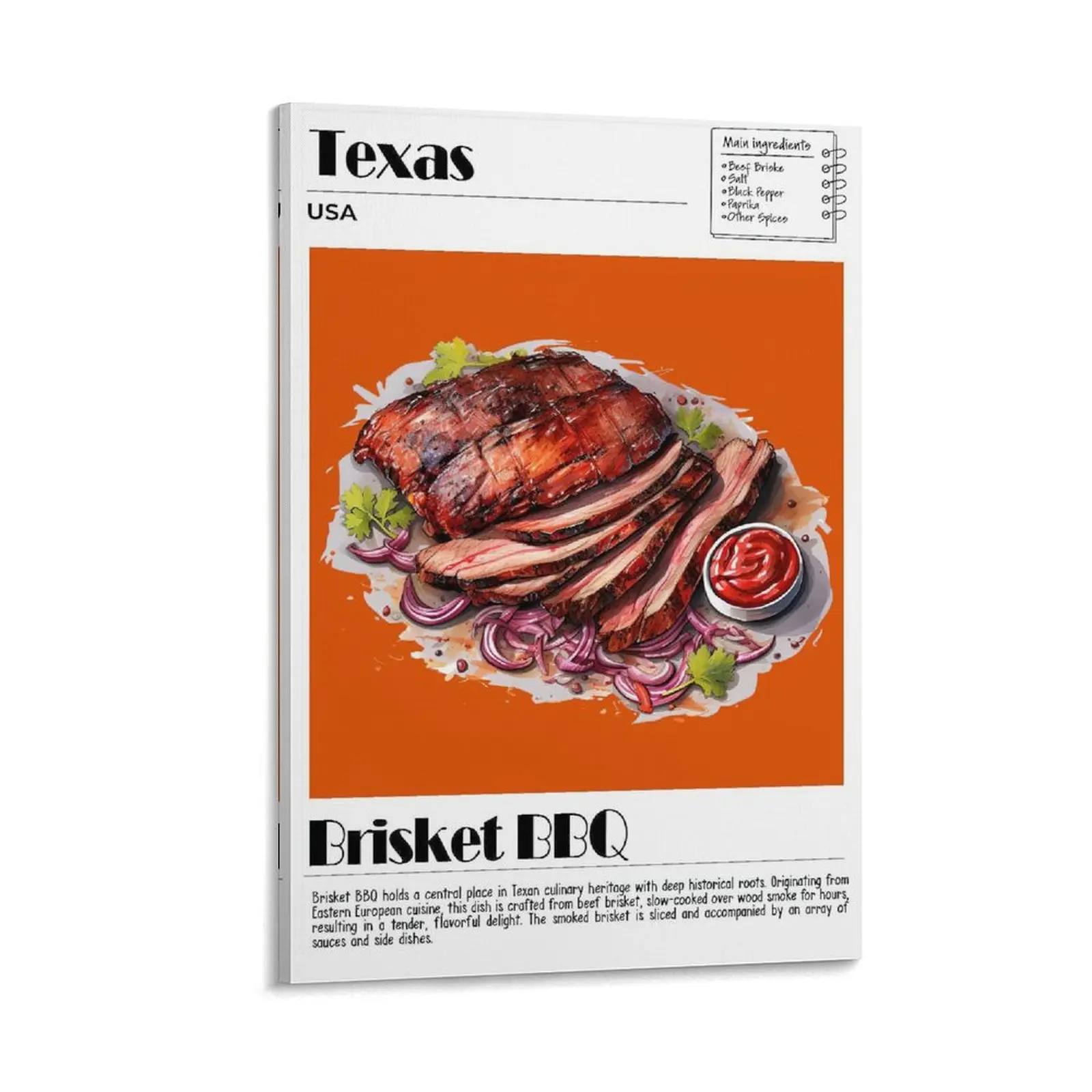 Brisket BBQ Poster, USA Food Print, Modern Kitchen Wall Art, Texas Recipe, Chef Decor, Food Poster for Kitchen Walls Poster Canvas Wall Art For Bedroom Decor Bar Office Room Decor Gift