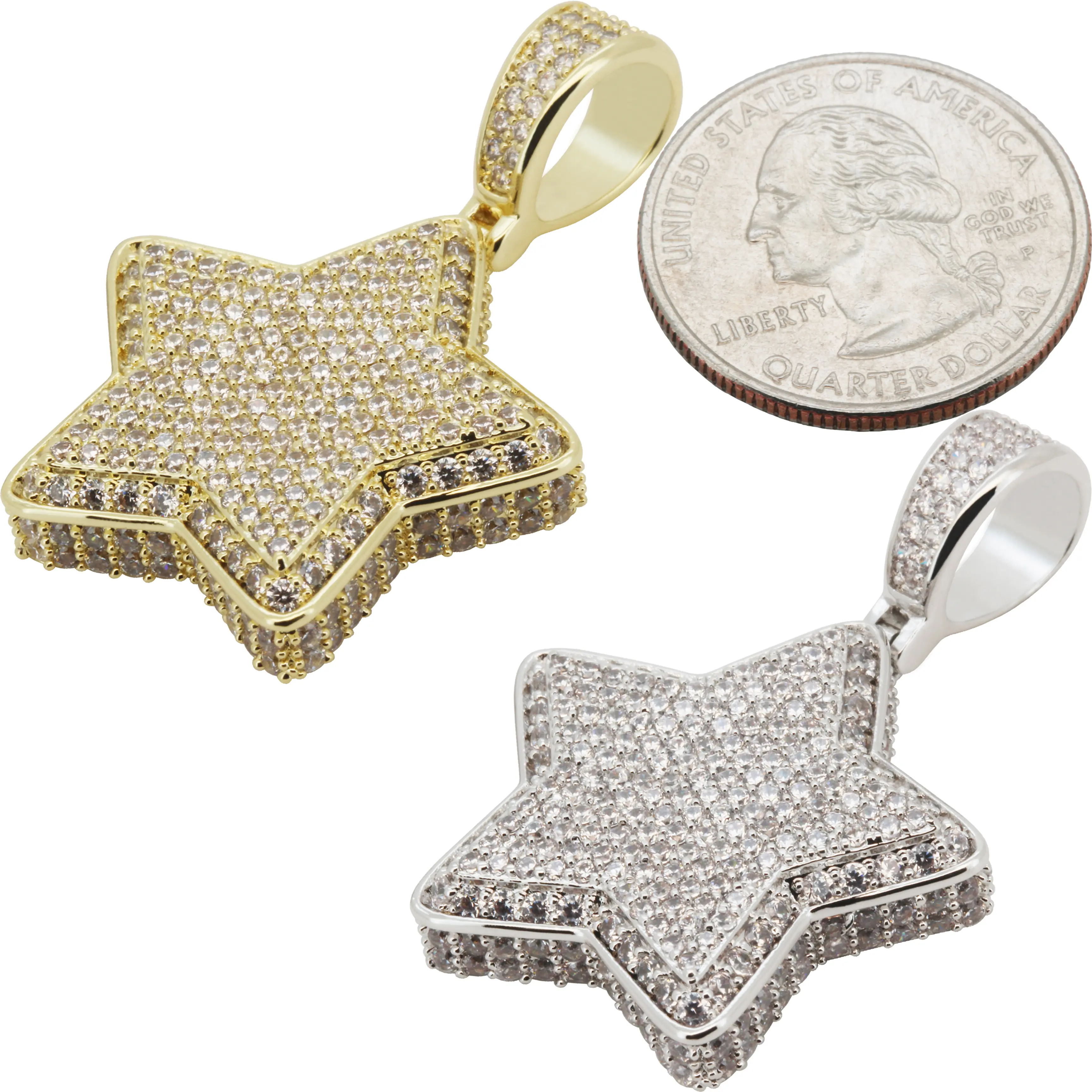 14k Yellow/White Gold Plated AAA Cubic Zirconia Star Pendant