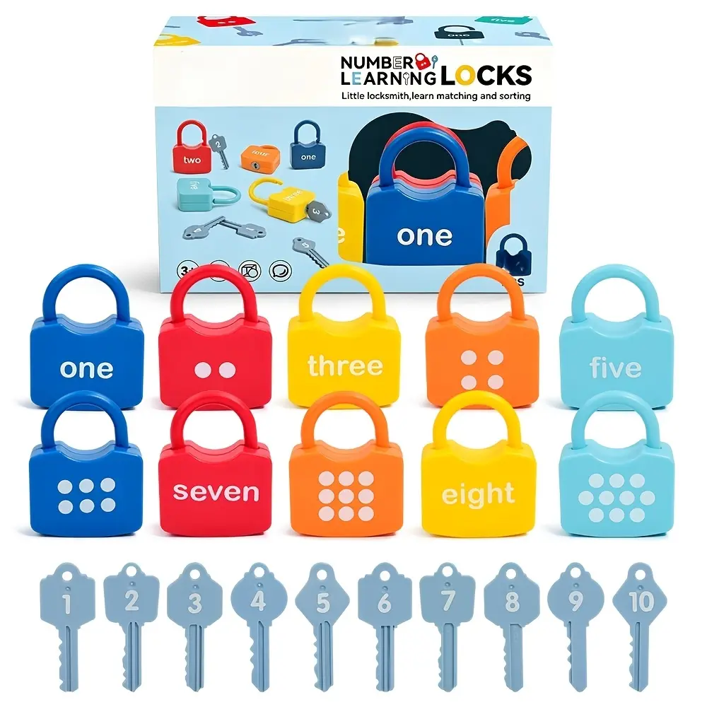 Kids Montessori Toy Number Lock & Key Matching Counting Educational Game Early Learning Math Toys for Toddler 3+ Birthday Christmas Gifts