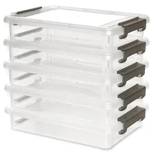 New 5pcs Plastic Storage Bins With Latching Lids Portable Clear File Box Back To School Supplies Stackable Storage Containers for Organizing A4 Paper Photo Document Scrapbook