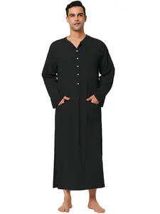 INSPIRE CHIC Men's Nightshirt Cotton Sleep Shirt Side Split Long Gown with Pockets