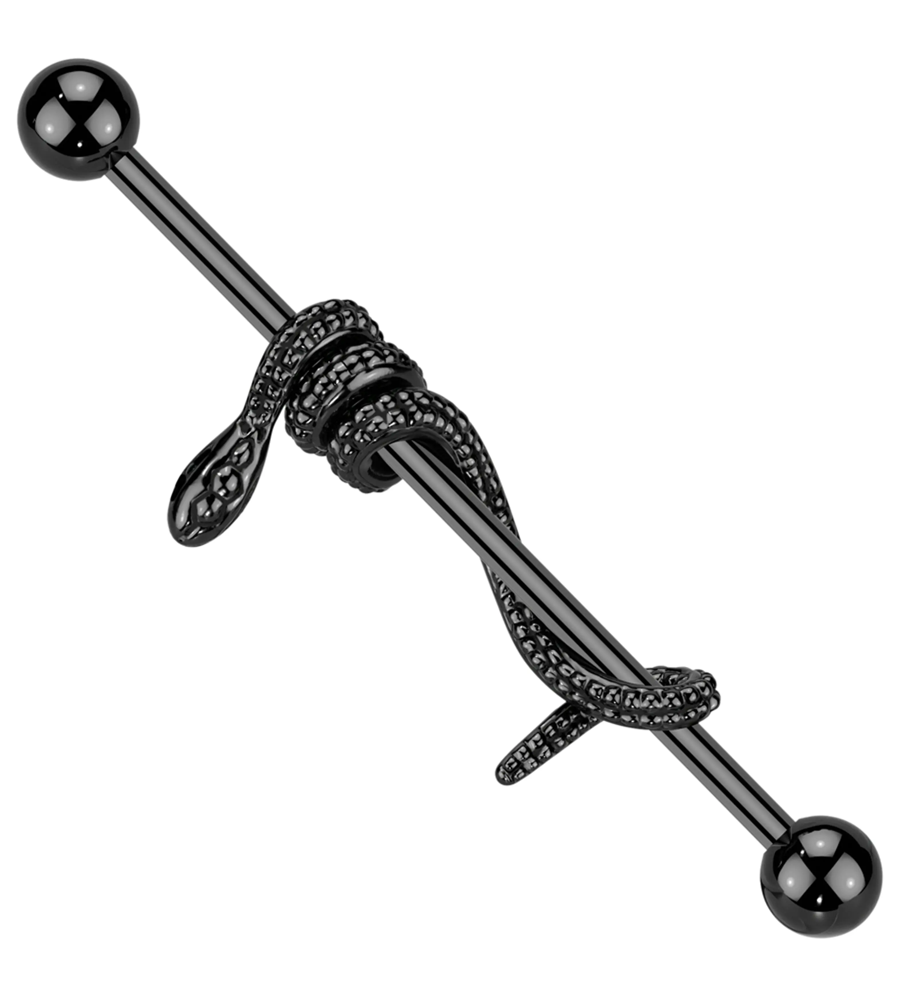 Black PVD Wrapped Snake Stainless Steel Industrial Barbell Black PVD Wrapped Snake Stainless Steel Industrial Barbell