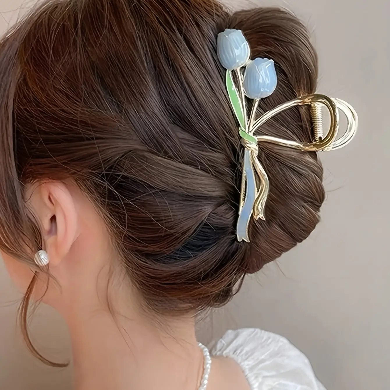 1pc Elegant Tulip Hair Clip/Metal Shark Clamp/Large Capacity/Suitable for Daily Use/Cute and Flower-Inspired Design
