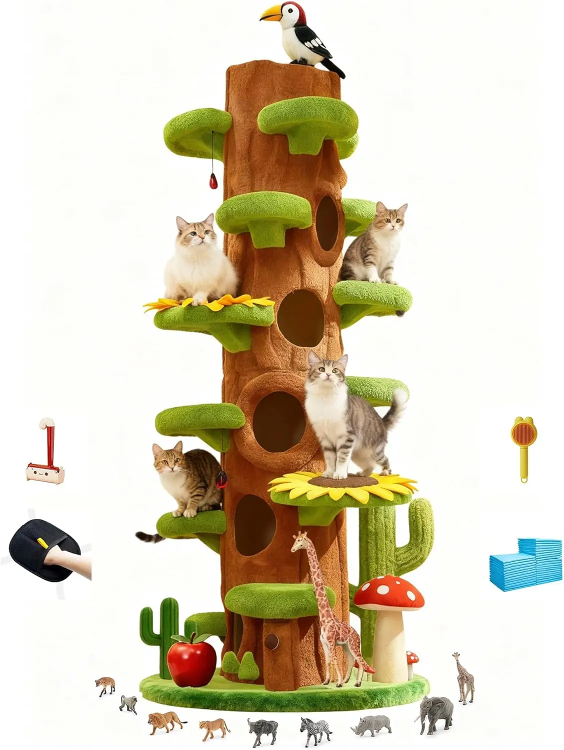 Luxury Cat Tree for Large Cats, 90.5 Inch Tall Heavy Duty Multi-Level Cat Tower Castle with Extra Large Condo, Sisal Scratching Posts & Perches, Forest Theme Pet Furniture Jumping Platform for Multi-Cat Household