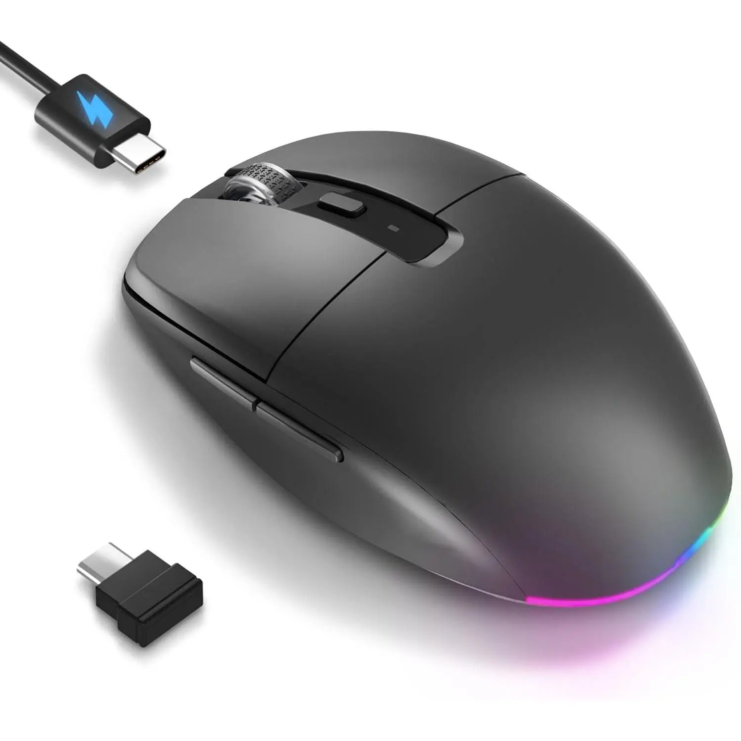 Type C Rechargeable  , 2.4G USB C RGB Lighting Computer Mice Silent Click,  Design for MacBook Air/Pro, Laptop (USB-C  Port)