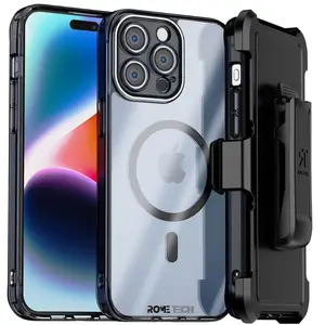 Rome Tech Apple iPhone 15 Pro Belt Clip Holster Case with Magsafe Protection Shell Cover for Wireless Charging & Kickstand Function