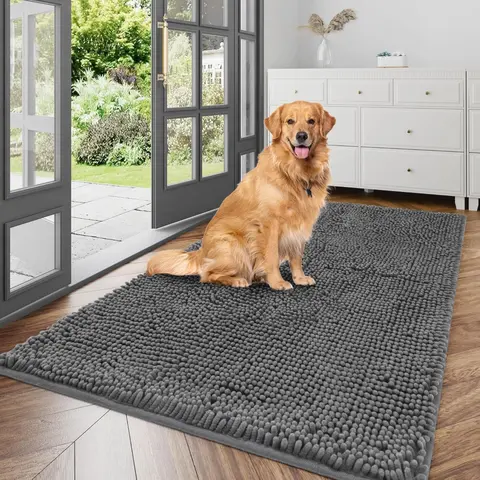Ultra Absorbent  Door Mat for Muddy Paws, 60" x 36" Chenille Mud Mat for Dogs, Quick Dry,  Dirt Non-Slip Machine Washable Entry Rug for Indoor Outdoor Entrance, Dark Grey