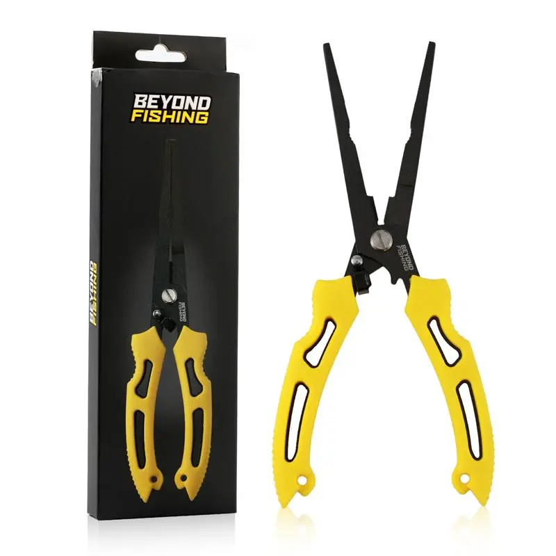 Beyond Fishing 8.5” Long Nose Fishing Pliers  – Needle Nose Fishing Pliers with Corrosion-Resistant Stainless Steel, Braid Cutter & Locking Mechanism – Perfect for Saltwater & Freshwater Fishing