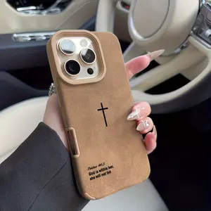 Luxury Matte Faux Sheepskin Phone Case, Anti-Drop Soft Shell for iPhone 11/12/13/14 Pro Max/15 Pro/16 Plus, Simple Cross Design