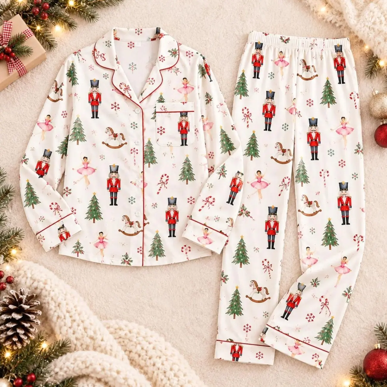 Nutcracker Ballet Pajamas Set, Christmas Pajamas Set, Christmas Nutcracker PJS, Women Christmas Pajamas
