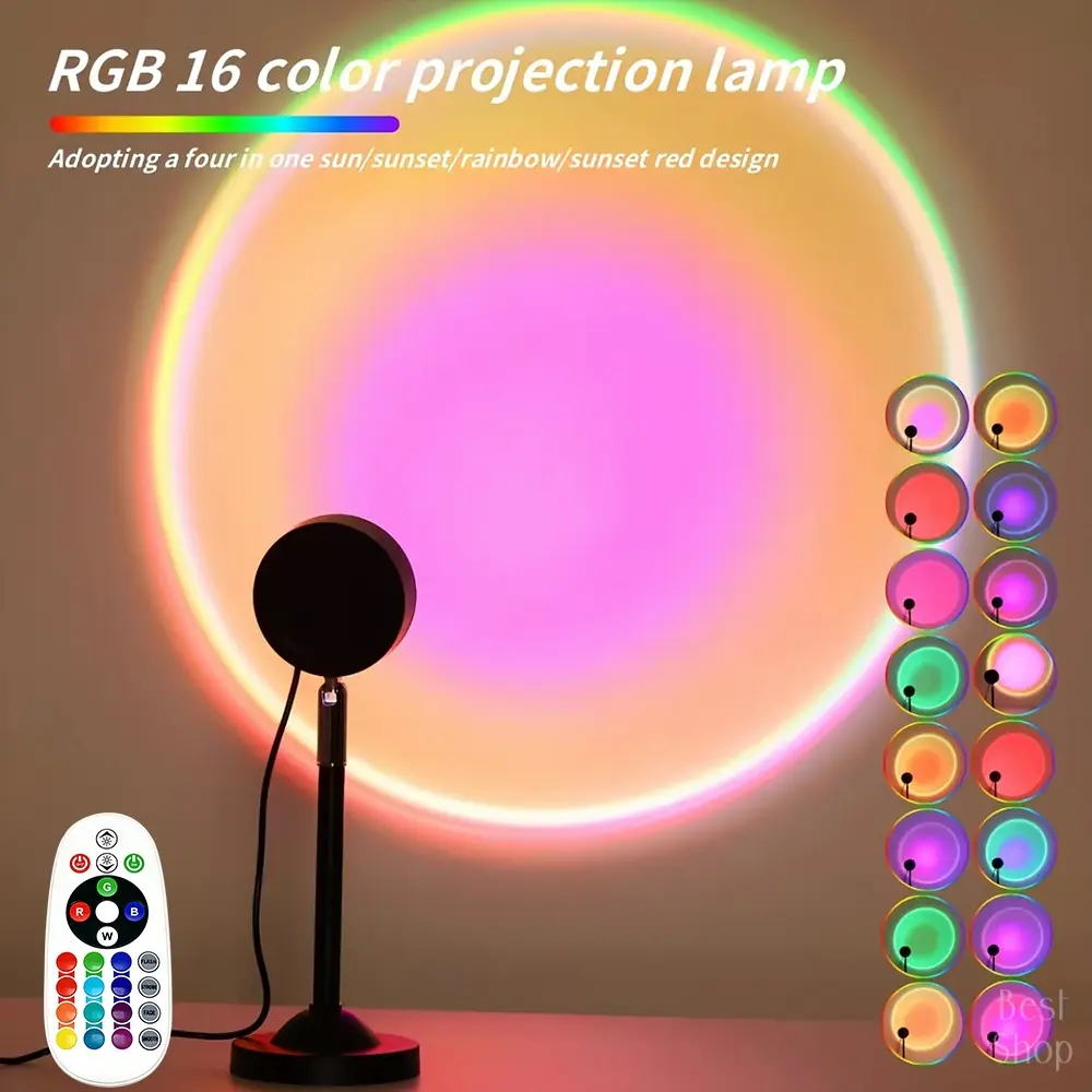 Modern Ambient Sunset Projection Lamp with RGB LEDs, Customizable Lighting for Camping & Hiking, Adjustable Light Color, Color Changing Lights, Sunset Lamp, Mood Lighting