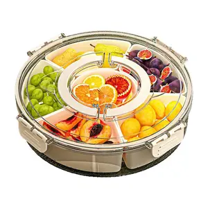 6-Compartment Rotating Snack Tray with Lid and Handle -A Six-Compartment Food Storage Container for Dried Fruits And Snacks, Featuring a Rotating Design, a Covered Tray for Snacks And Vegetables, And Equipped with Handles, Snack Containers