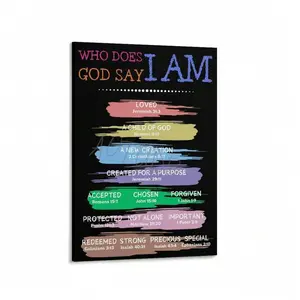 1pc Who Does God Says I Am Bible Verse Poster, Christian Inspirational Quote Poster Canvas ,For Home, Hallway, Living Room, Apartment, Bedroom, Hotel, Studio, Bathroom, Etc,Framed ,Ready To Hang