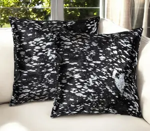 HomeRoots 544641 18 in. Black & Silver Abstract Cowhide Throw Pillows with Glitter - Set of 2