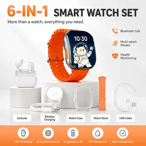 Smartwatch & Bluetooth Earbuds Combo Kit, Type-C Cable, Audio Support – Compact All-in-One Bundle for Sports & Daily Wear, Gift for Men Women Teens, Compatible with iPhone Android