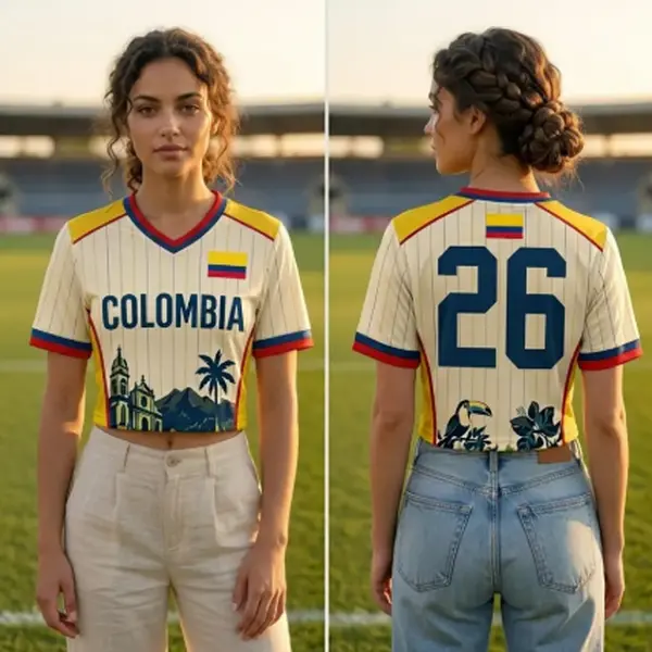 Colombia Crop Top Jersey, Yellow Pinstripe 2026 Football Nations Colombia Flag Tropical Graphic Church Palm Toucan Design Number 26, Perfect Gift for Soccer Fans