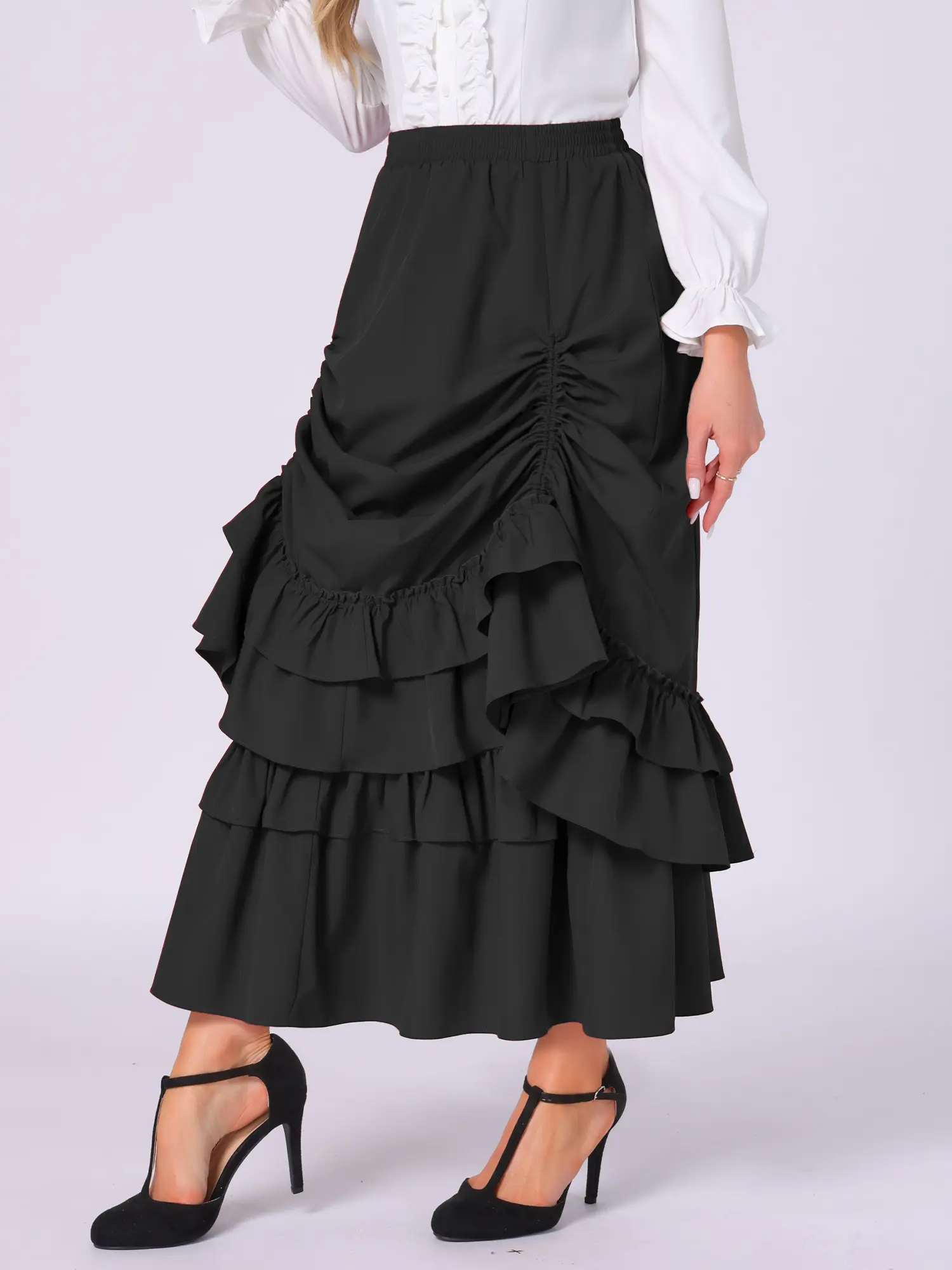 INSPIRE CHIC Women's Vintage Gothic Victorian Skirt Steampunk Ruffle Layered Drawstring Renaissance Cupcake Skirts