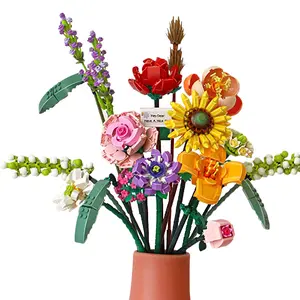 Building Blocks Bouquet Gift Small Particle Assembled Toy DIY Bonsai Rose Valentine's Day Mother's Day Birthday Gift Female Sea Eternal Flowers Female Home Decoration Building Blocks Toy