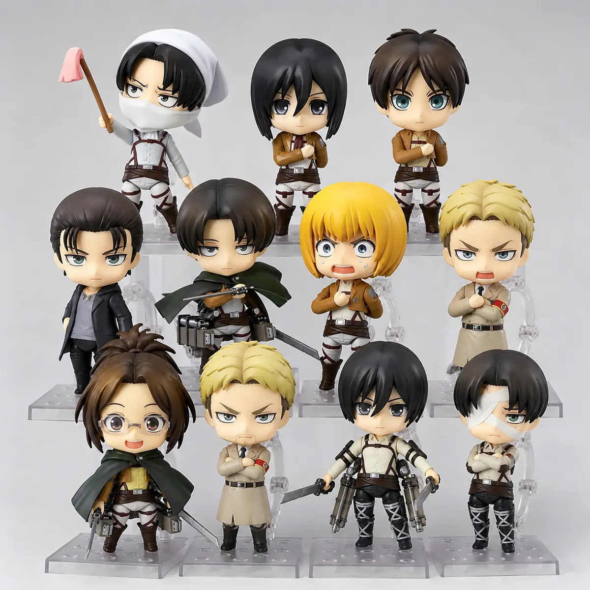 Attack on Titan Series Figures - Mikasa, Eren, Levi, Armin, Erwin, Hange, Reiner Articulated Mini Figurines, Anime Collectibles with Interchangeable Face Plates, Boxed Collectible Figure Decor, Desk Display Gift for Manga Fans, Mini Figure