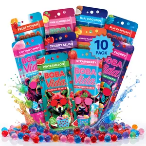 Boba Vida Boba Popping Pearls Assorted Pouches - 10 Fruit-Flavored Pouches (Mango, Strawberry) - Dairy-Free Beverage & Bubble Tea Topping for Parties