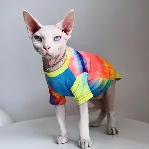 Hairless Cat Devon Rex Clothes Sphinx Konis Skin-Friendly Anti-Allergy Summer Air Conditioning Pet T-Shirt Tie-Dye Trendy