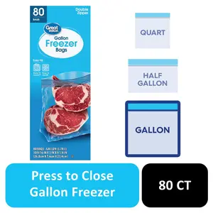 Freezer Guard Double Zipper Freezer Bags, Gallon, 80 Count