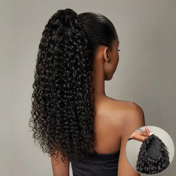 Frodio Ponypop Water Wave Ponytail Hairstyle Full Curly Ponytail 100% Human Hair Extension