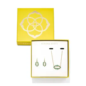 Kendra Scott Crystal Framed Eva Pendant and Emma Huggie Earring Set 2pc - Dark Green Crystals