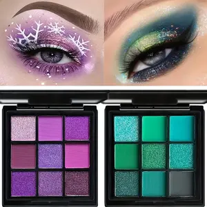 Purple & Green 9-Shade Eyeshadow Palette for Ultra-Moody Eye Looks High-Quality Makeup for Stage Music Festivals & Everyday Use - Cosmetic