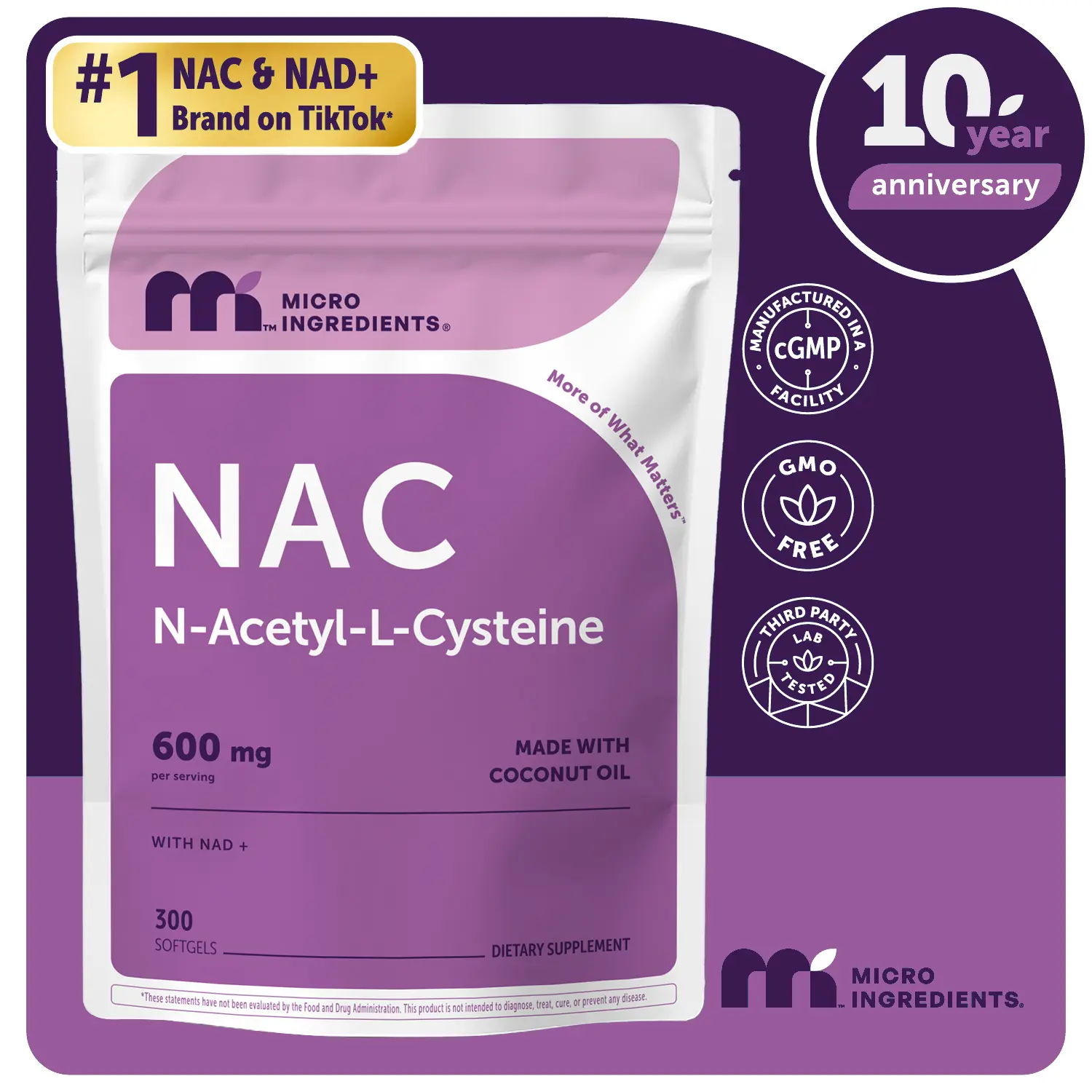 Micro Ingredients NAC 600mg with NAD+, N-Acetyl L-Cysteine + Nicotinamide + MCT Oil Micro Ingredients NAC 600mg with NAD+, N-Acetyl L-Cysteine + Nicotinamide + MCT Oil
