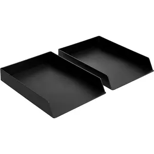 Amazon Basics Rectangular Plastic Desk Organizer, letter size Tray, Black, 2-Pack